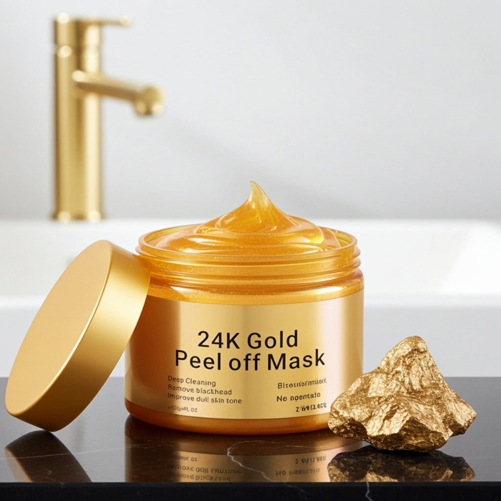 Maschera Viso Oro 24K Peel Off,Antirughe,Idratante Collagene e Acido Ialuronico